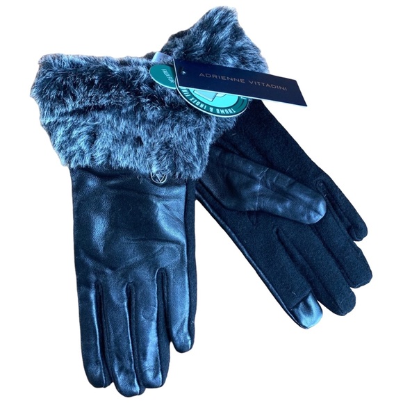 Adrienne Vittadini Accessories - Adrienne Vittadini Leather/Wool Faux Fur Gloves